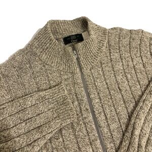 Orvis Ribbed Knit Zip UP Cardigan Sweater Mens XL Oatmeal Beige Wool Blend